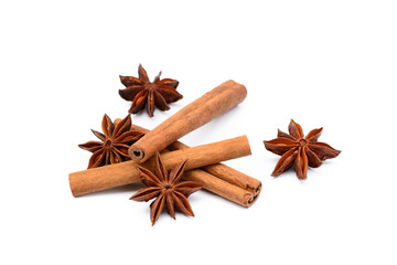  Fragrant anise and cinnamon isolated on white background