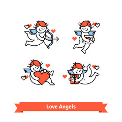 Love angels. Cupid boys with presents and gifts