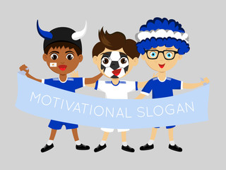 Fan of Republic of Cyprus national football team, sports. Boy with flag in the colors of the state command with sports paraphernalia. Kid with national flag.