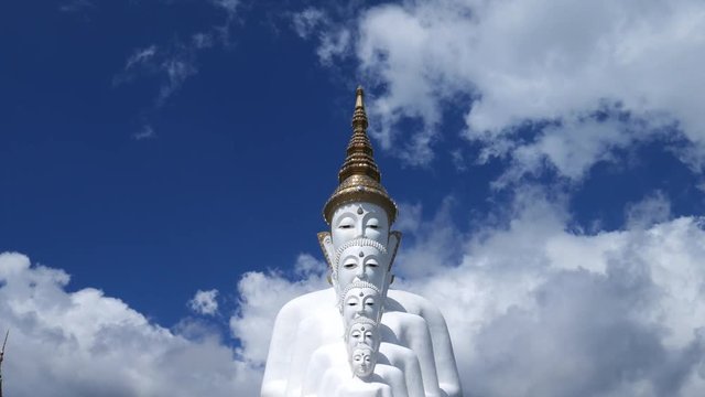 panning shot of Five Buddhas at Wat Phra Thad Pha Son Kaew Temple, Phetchabun, Thailand