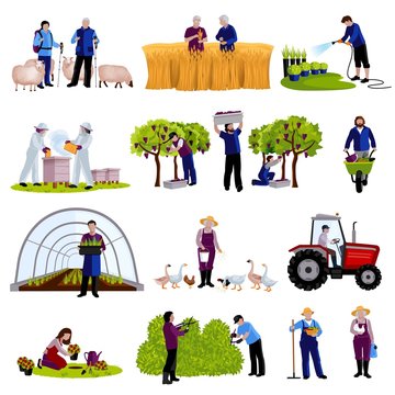  Farmers Gardeners Flat Icons Collection 