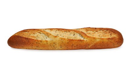 Long loaf with herbs isolated on white background