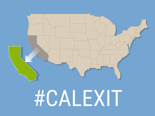 Election or referendum in United States of America. Calexit - California is secede From USA. California republic Independence Campaign. Vector illustration. Hashtag Calexit on USA flag.