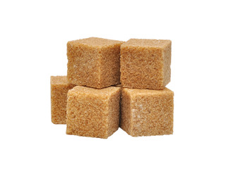 Brown cane sugar cubes isolated on white background