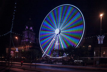 Leeds Big Wheel and Town Hall before Christmas.