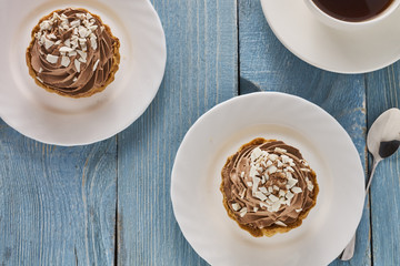 Air cake in a basket on a wooden background