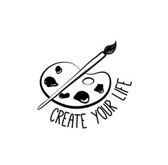 Palette, paint and brush. Doodle Element Scetch. Vector Illustration Isolated