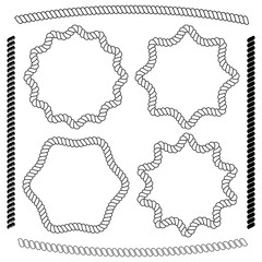 Vector set of frames hexagonal and rounded, simulating rope