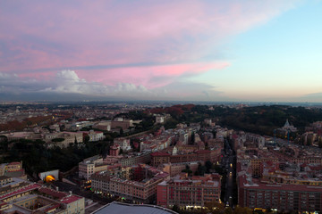 Aerial view on Rome, Italy. Evening, sunset. Selective focus.