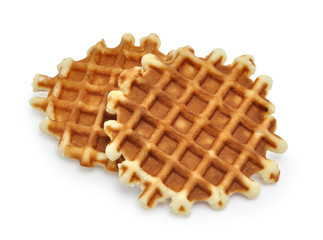 Pile of sweet waffles isolated on white background