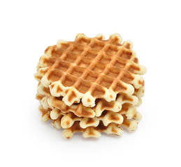 Pile of sweet waffles isolated on white background
