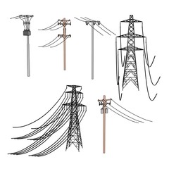 2d cartoon illustration of electric lines - obrazy, fototapety, plakaty