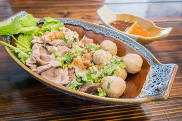 meat balls and beef with spicy sauce, Thai food