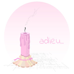 Postcard with a candle and the words adieu