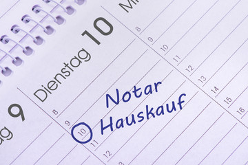 Notar und Hauskauf  Termin im Kalender
