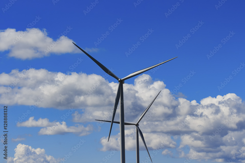 Wall mural wind turbine and white cloud in the blue sky.