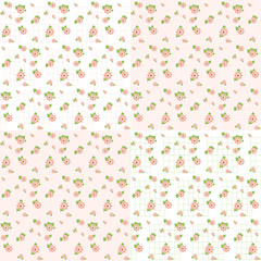 Set of four pink patterns with flowers and leaves