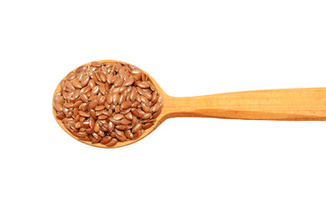 Brown flax seeds isolated on white background