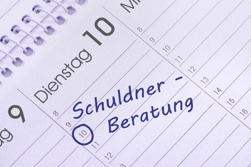 Schuldnerberatung Termin im Kalender