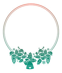 Round Christmas label with holiday decorations. Color gradient fill. Copy space.