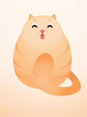 Cute happy red cat vector illustration. Fat kitten.
