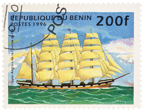 English Tea Clipper on postage stamp
