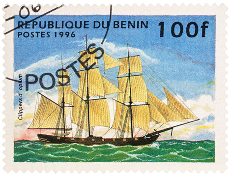 Opium clipper on postage stamp