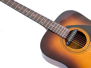 Obraz na płótnie Canvas A 6-string acoustic guitar sound hole with pickup in white backg
