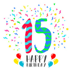 Happy Birthday for 15 year party invitation card
