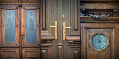 Old doors, handles, locks, lattices and windows. Ljubljana.