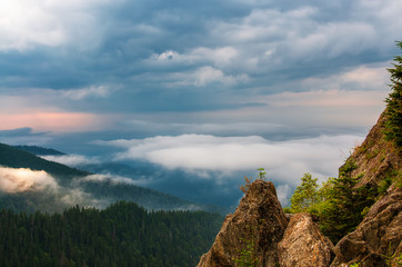 Mountains peek above the clouds 