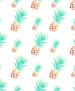 Pineapple pattern on white background,hand drawing.