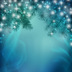 Fototapeta na wymiar Christmas night background with Christmas tree in the snow.