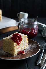 Napoleon cake with raspberry jam