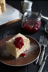 Napoleon cake with raspberry jam
