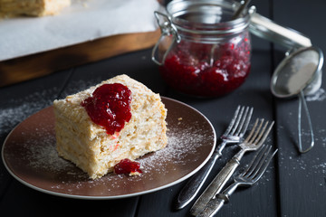 Napoleon cake with raspberry jam