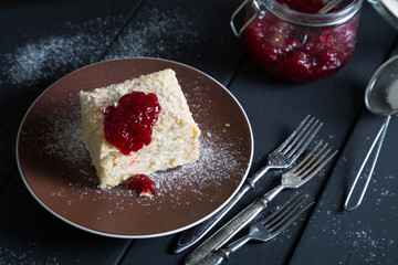 Napoleon cake with raspberry jam