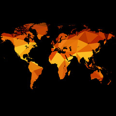 Темно-золотая карта. Полигональная карта мира в золотом цвете, векторная иллюстрация.