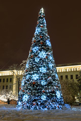 Cityscape by night at Sofia, Bulgaria - Christmas tree at the city centre