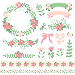 Set of banners and elements with flowers. Templates