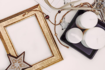 Christmas picture frame on top view
