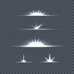 Set of Bright Lights on Transparency. Glow Flash