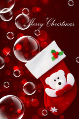Red christmas sock and soap bubbles