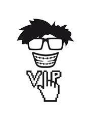 Pixel hornbrille tooth clip freak geek nerd computer mouse control hand click browse web desktop VIP pc arrow pointing finger