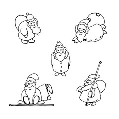Coloring page Cartoon Christmas set. Vector santa Claus