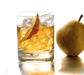 pear lemonade and pears on white background