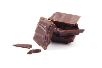 Dark Chocolate pieces and Chunks isolated on a white background