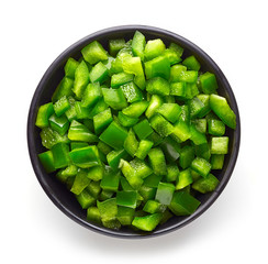 Bowl of chopped bell pepper, from above