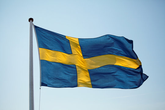 Flag of Sweden against blue sky