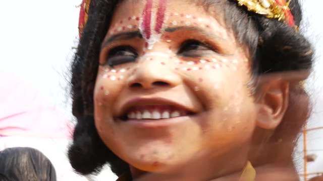 Indian kid dressing like God Shiva in Varanasi, India